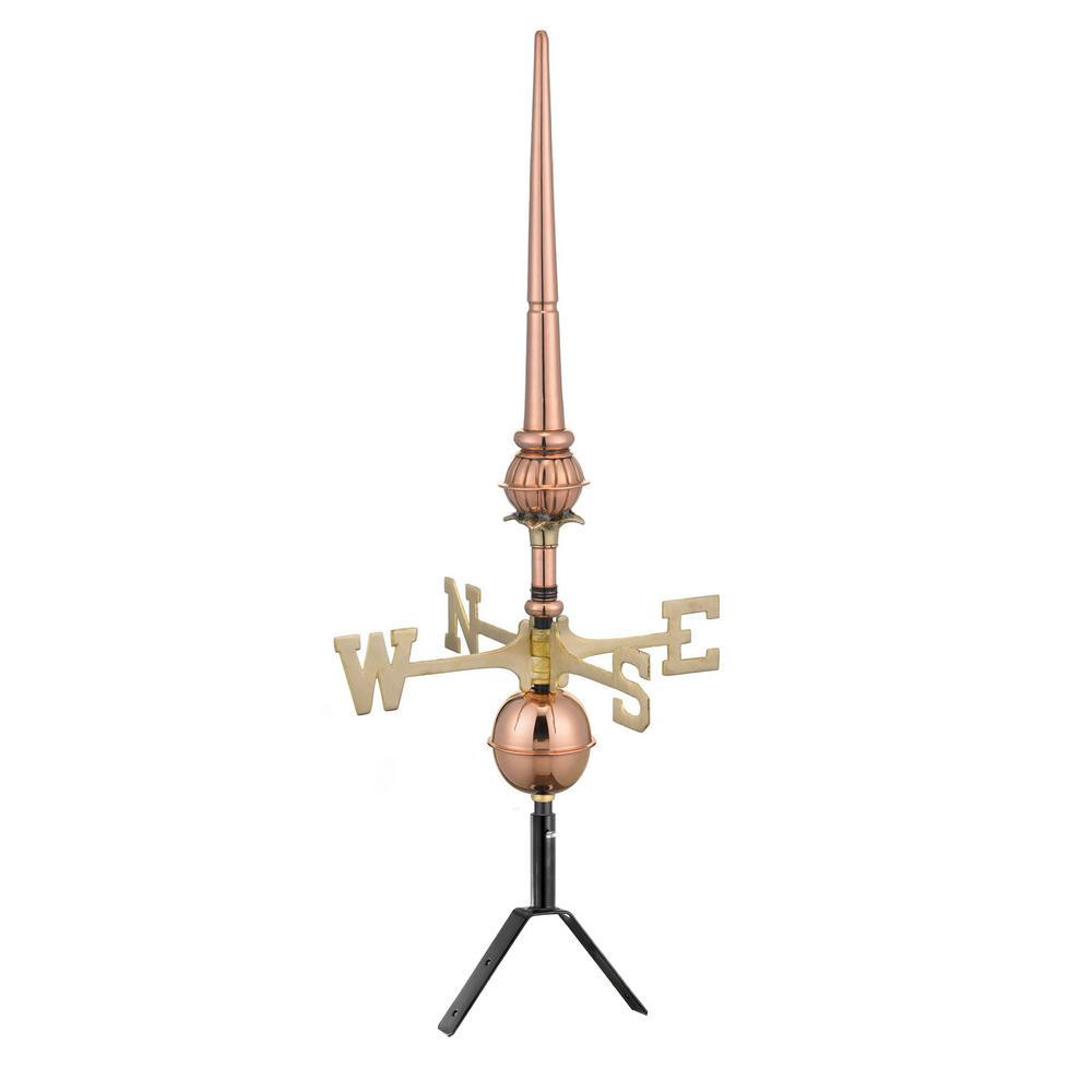 30 in. Single Ball Smithsonian Pure Copper Rooftop Finial with Directionals and Steel Roof Mount