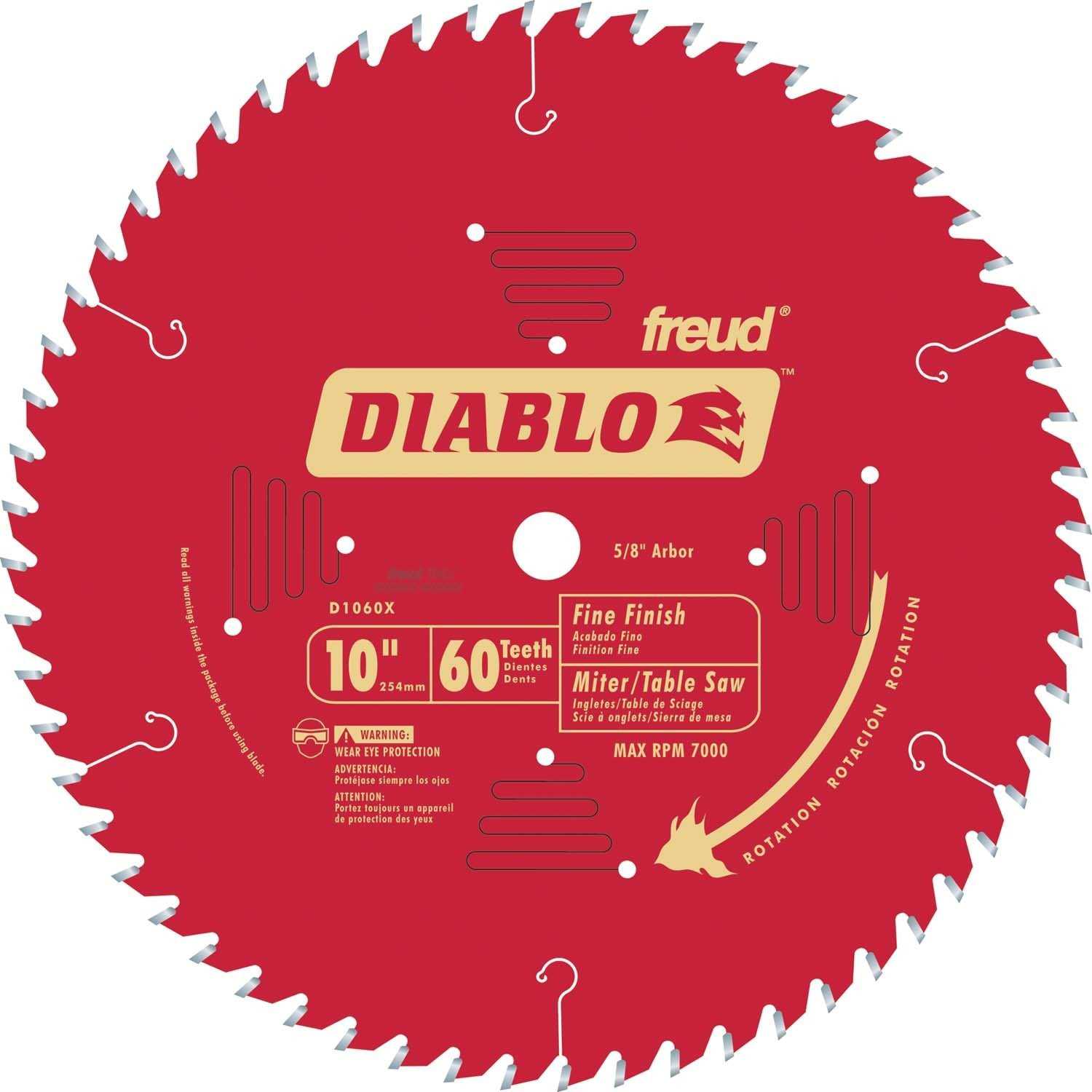 Diablo D1060X 10' 60T Fine Finish Work Chop Miter and Table Saw Bl